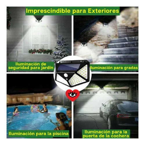 Aplique Reflector Led Panel Solar 100 Leds Sensor Movimiento Veoquiero