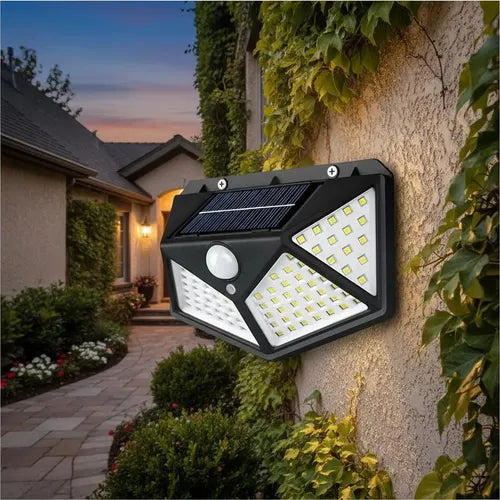 Aplique Reflector Led Panel Solar 100 Leds Sensor Movimiento Veoquiero