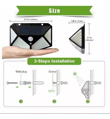 Aplique Reflector Led Panel Solar 100 Leds Sensor Movimiento Veoquiero